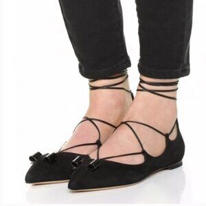 Salvatore Ferragamo Clarie Suede Bow Lace Up Ballet Flat Black Sz 8